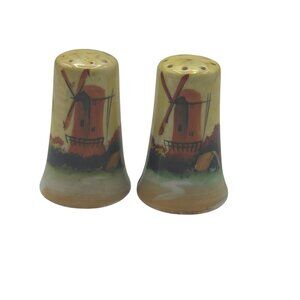 Vintage Hand-Painted Windmill Scene Ceramic Salt & Pepper Shakers